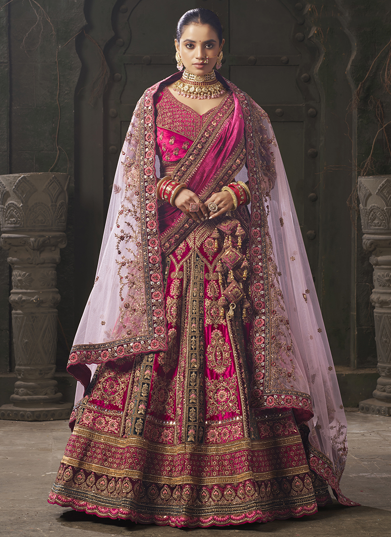 Buy Premium Lycra Velvet Multi Colour Bridal Wear Zarkan Work Lehenga Choli Online From Wholesale Salwar